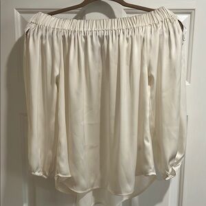 Elegant Off-Shoulder Cream Satin Blouse by Express